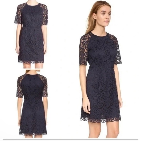 Madewell Womens Magnolia Lace Dress Size 8 Navy Blue Wedding Guest Classic Beach - Picture 1 of 9